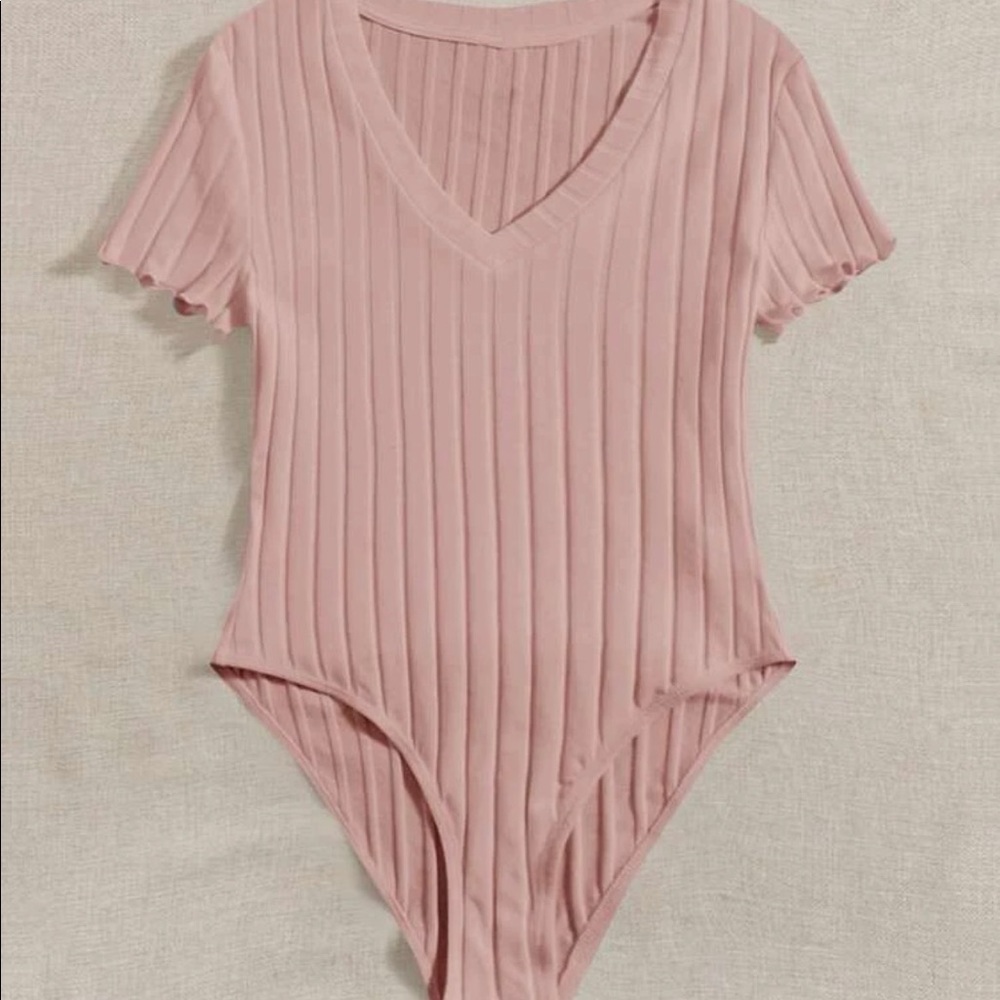 Plus size ribbed knit lettuce trim bodysuit